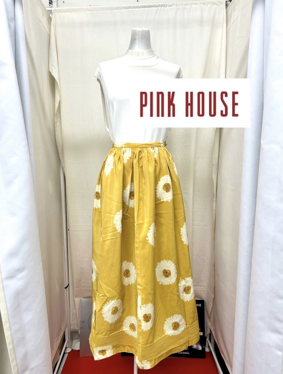 ◎ PINK HOUSE ピンクハウスロングスカート花柄レトロイエロー清楚