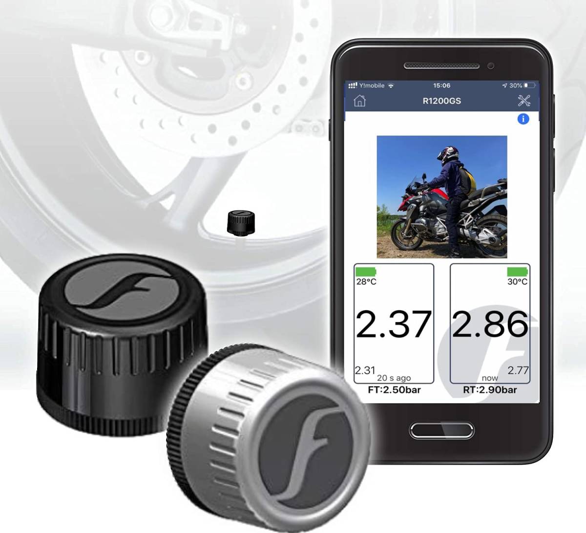 【送料込】（シルバー）　FOBO Bike 2 TPMS 空気圧センサー バイク スマホでチェック タイヤ空気圧監視シス_画像1