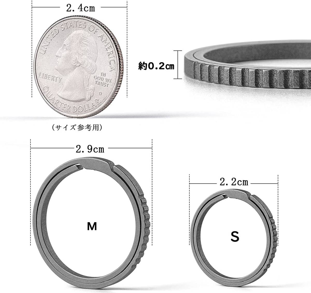 【送料込】（Sサイズ＊5個 グレー）　[TIMULTI] キーリング チタン キーチェーン メンズ 軽量 二重リング サ_画像4