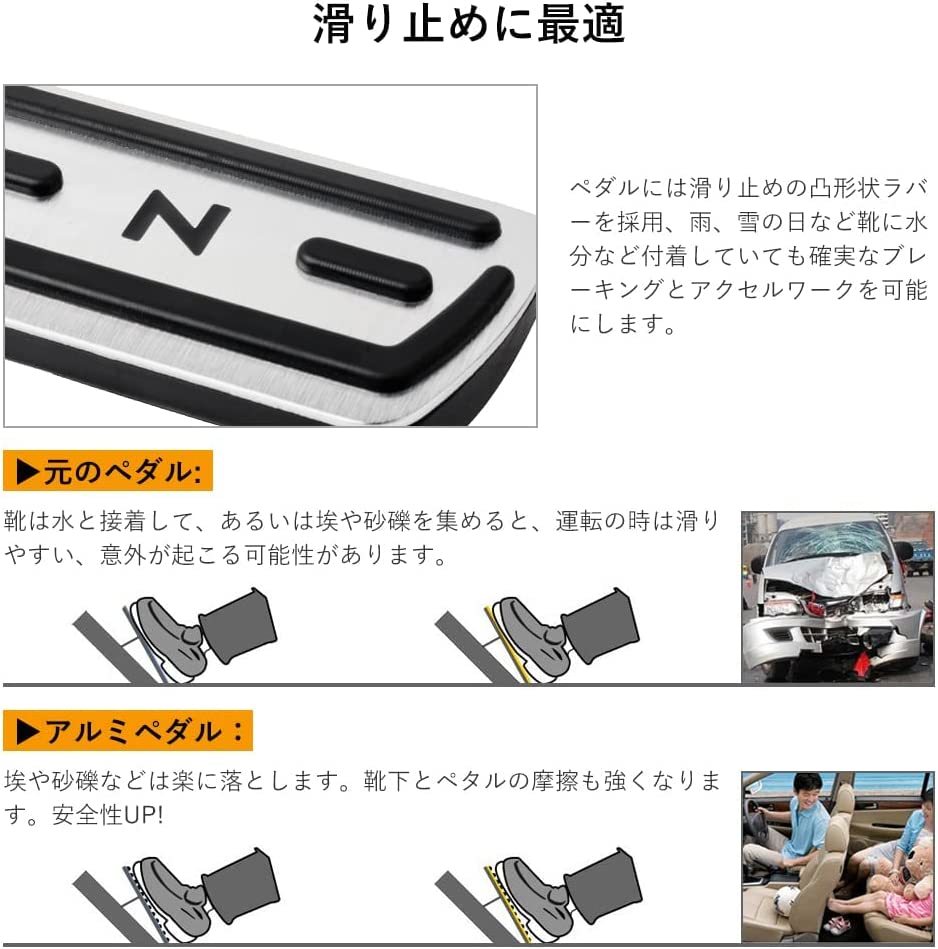 【送料込】（シルバー）　Futwod ホンダ N-BOX N-WGN N-VAN N-ONE ペダル カバー アルミペダ_画像5