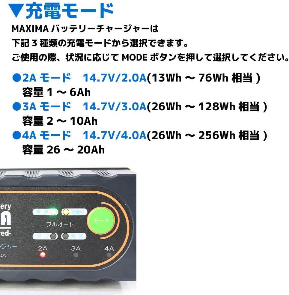 【送料込】　マキシマバッテリー 保証付 12V 全自動 リチウムイオンバッテリー専用充電器 バイク用_画像4
