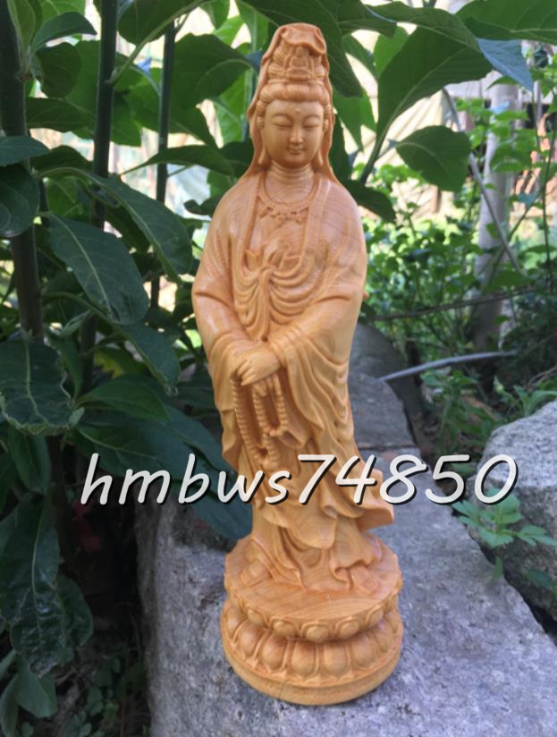 美品 仏教美術 観音菩薩立像 仏像 彫刻 自然木 職人 手作り 置物 美術品 東洋彫刻 高さ22cm