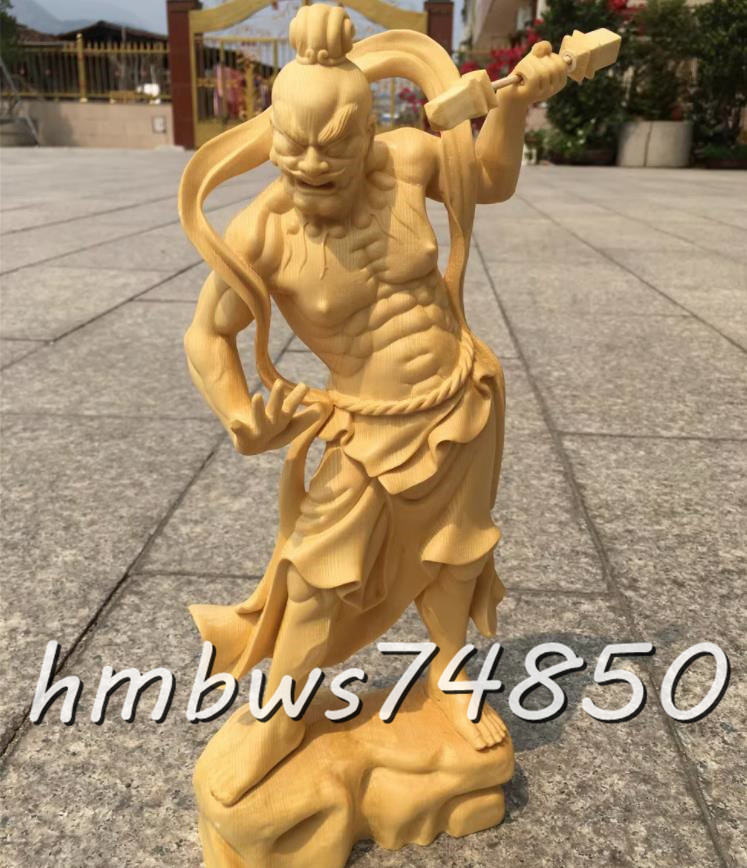 稀少品 仏教美術 金剛力士像 仁王像 守護神 ヒノキ 自然木 仏像 職人 手作り 置物 彫刻 美術品 東洋彫刻 高さ20cm_画像5