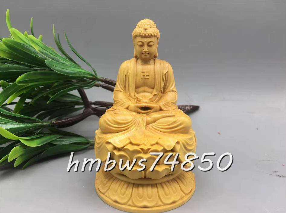 美品 仏教美術 釈迦如来仏像 彫刻 ツゲ 自然木 職人 手作り 置物 美術品 東洋彫刻 高さ10cm