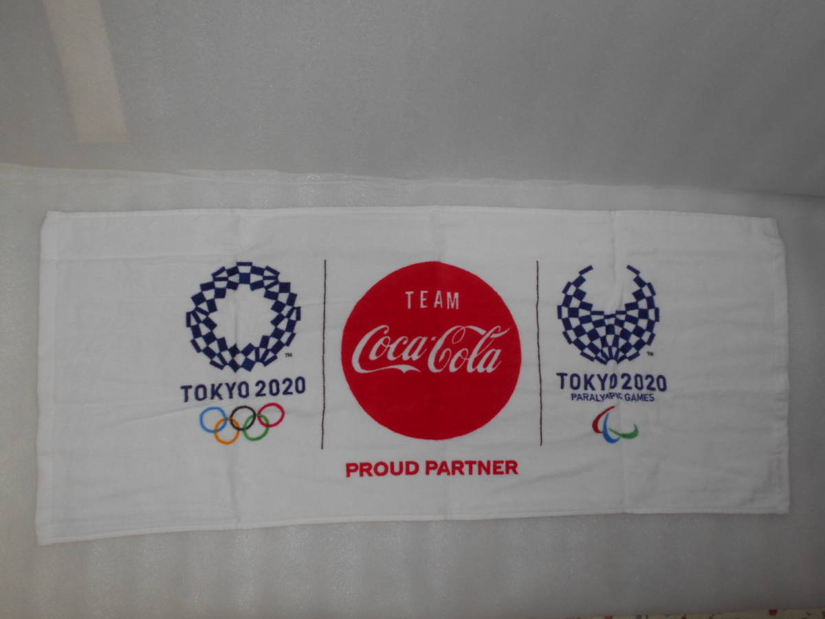 コカ・コーラ　Coca・Cola　TOKYO2020　オリンピック　パラリンピック　新ロゴ　フェイスタオル　1枚　約34×81㎝_画像1