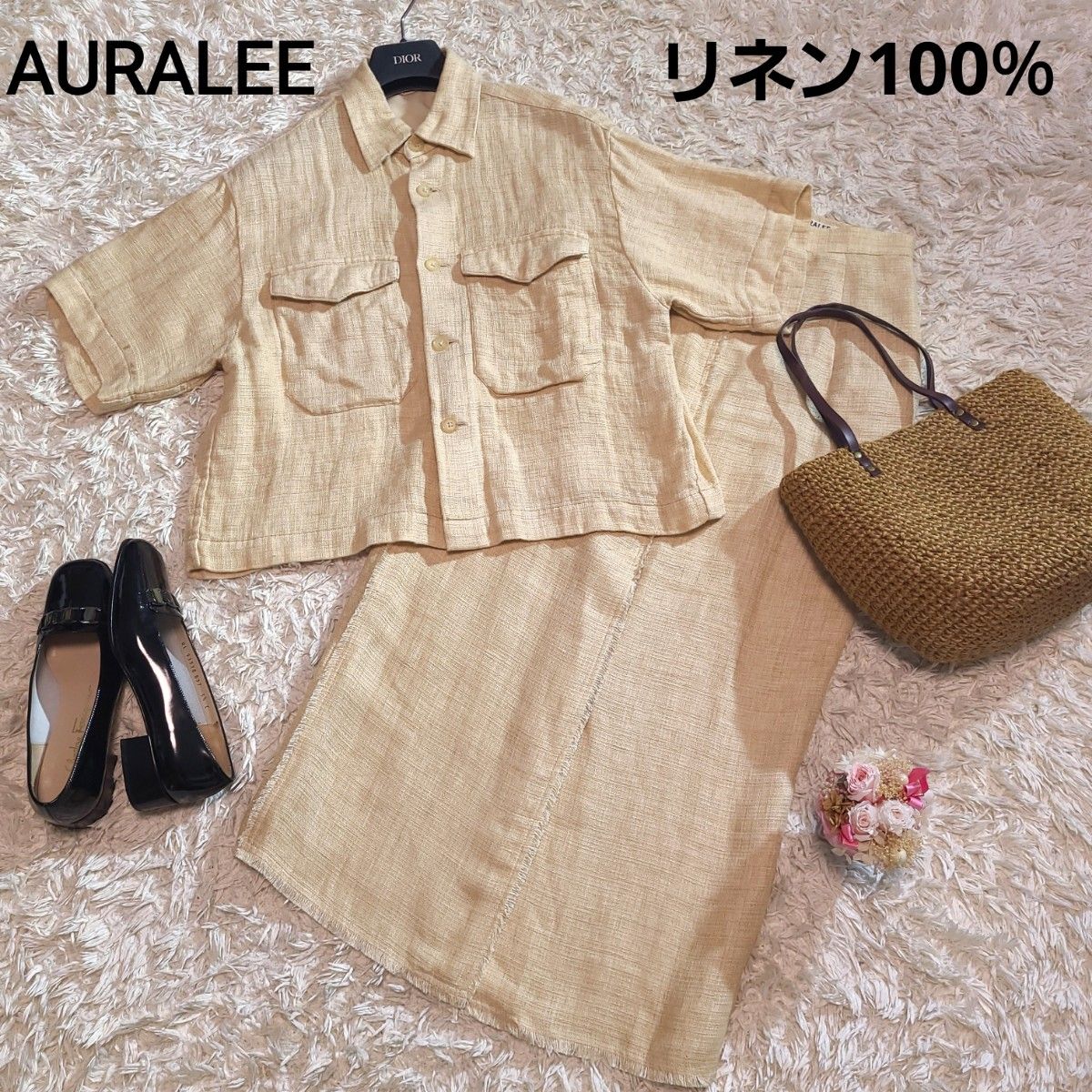 AURALEE オーラリー リネン ダブルフェイス ジャケット スカート セットアップ 麻 100% S~M相当 接触冷感 美品