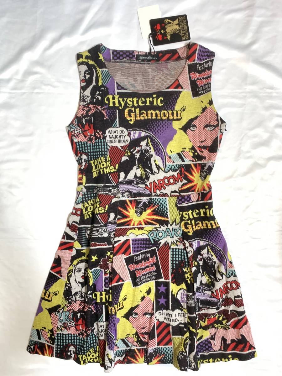 HYSTERIC GLAMOUR ヒステリックグラマー　ワンピース　総柄　ノースリーブ　ニット　アメコミ　archive dress
