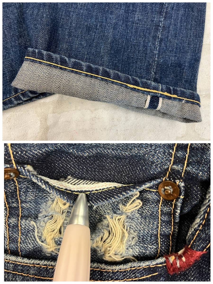 ■ リーバイス LEVIS 50s 復刻 55501 501XX 日本製 ダメージ加工 ビックE 実寸W33 ヴィンテージ デニム パンツ ●230502_画像10