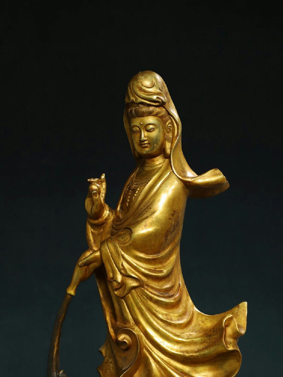 □青澤古美術□G464 明代 銅塗金 滴水観音 仏像 仏教古美術 時代古仏