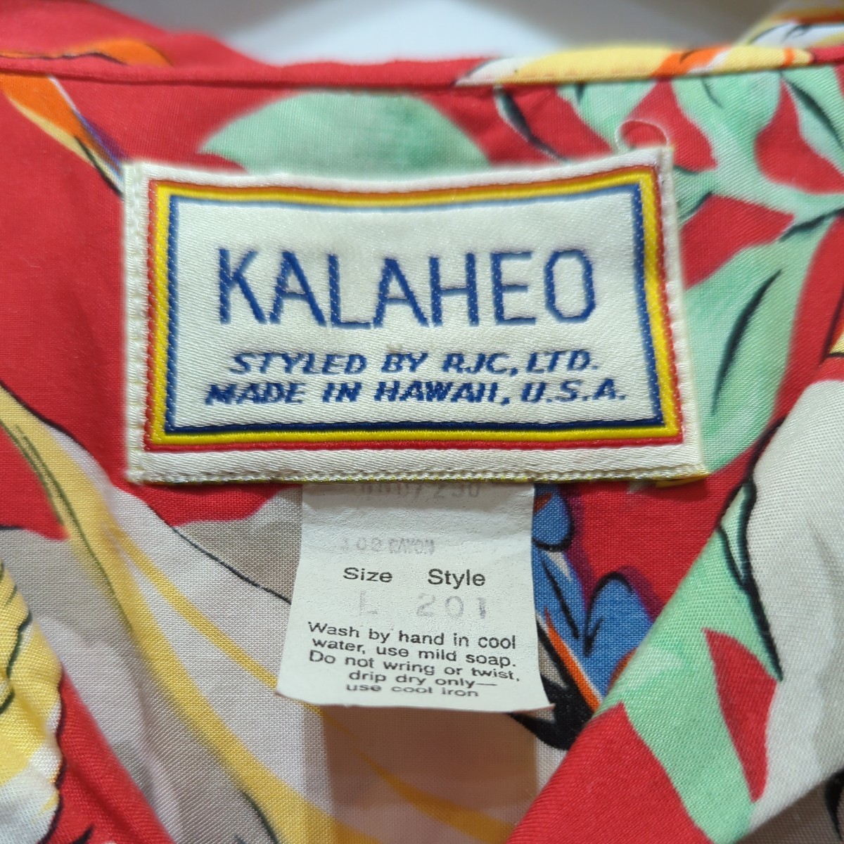 カラヘオ KALAHEO アロハシャツ メンズ L ハワイアン 半袖 リーフ柄 レーヨン100% USA製の画像5
