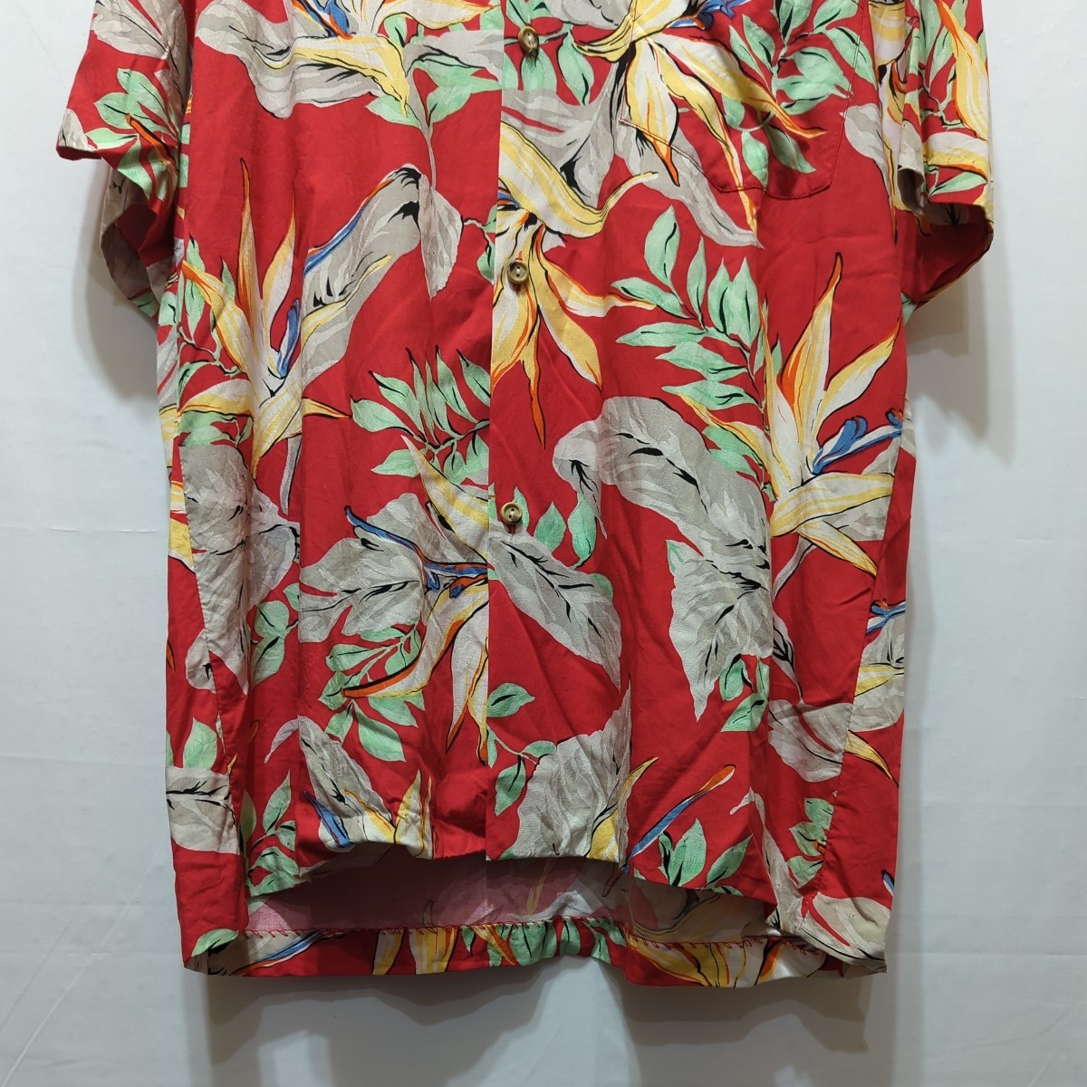 カラヘオ KALAHEO アロハシャツ メンズ L ハワイアン 半袖 リーフ柄 レーヨン100% USA製の画像3