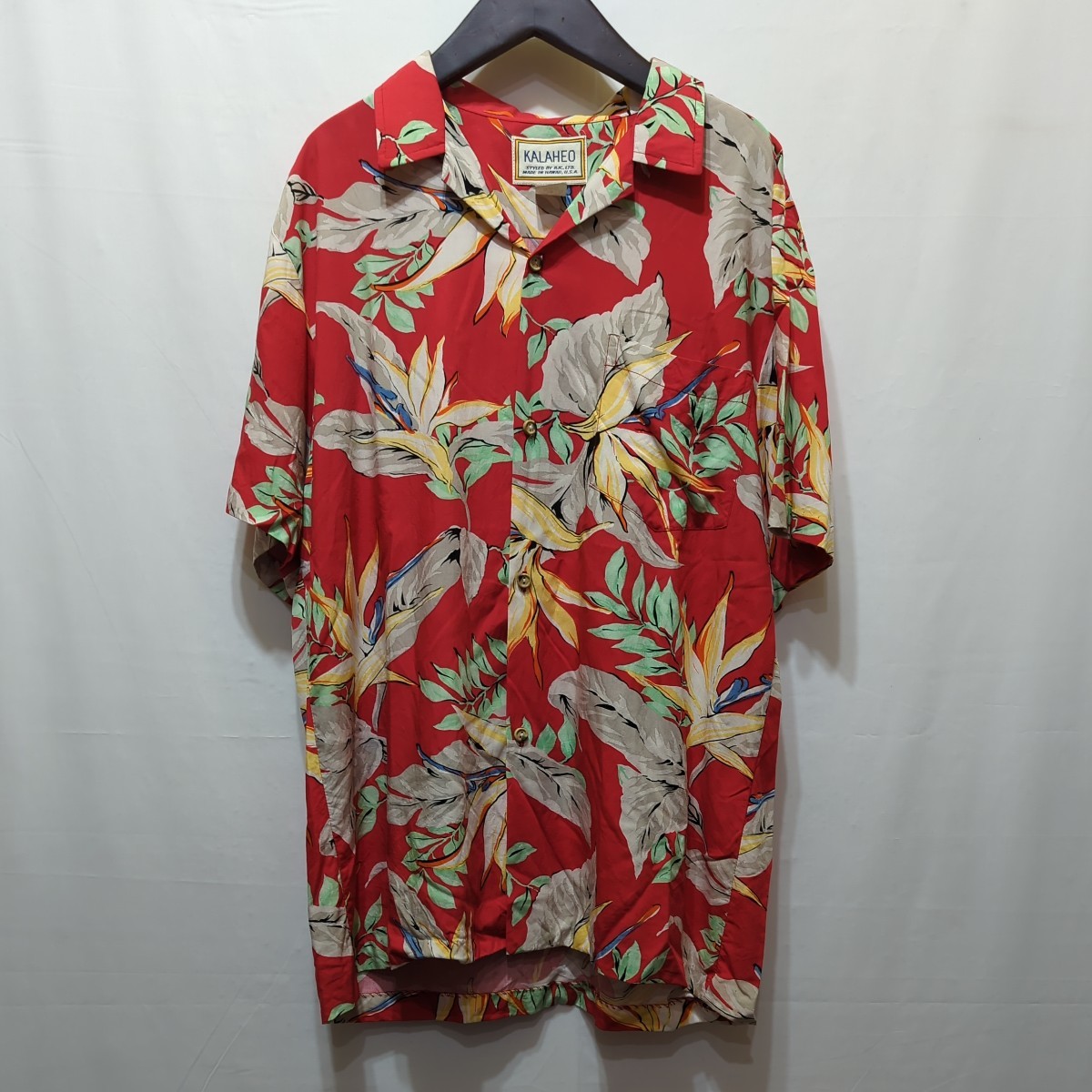 カラヘオ KALAHEO アロハシャツ メンズ L ハワイアン 半袖 リーフ柄 レーヨン100% USA製の画像1