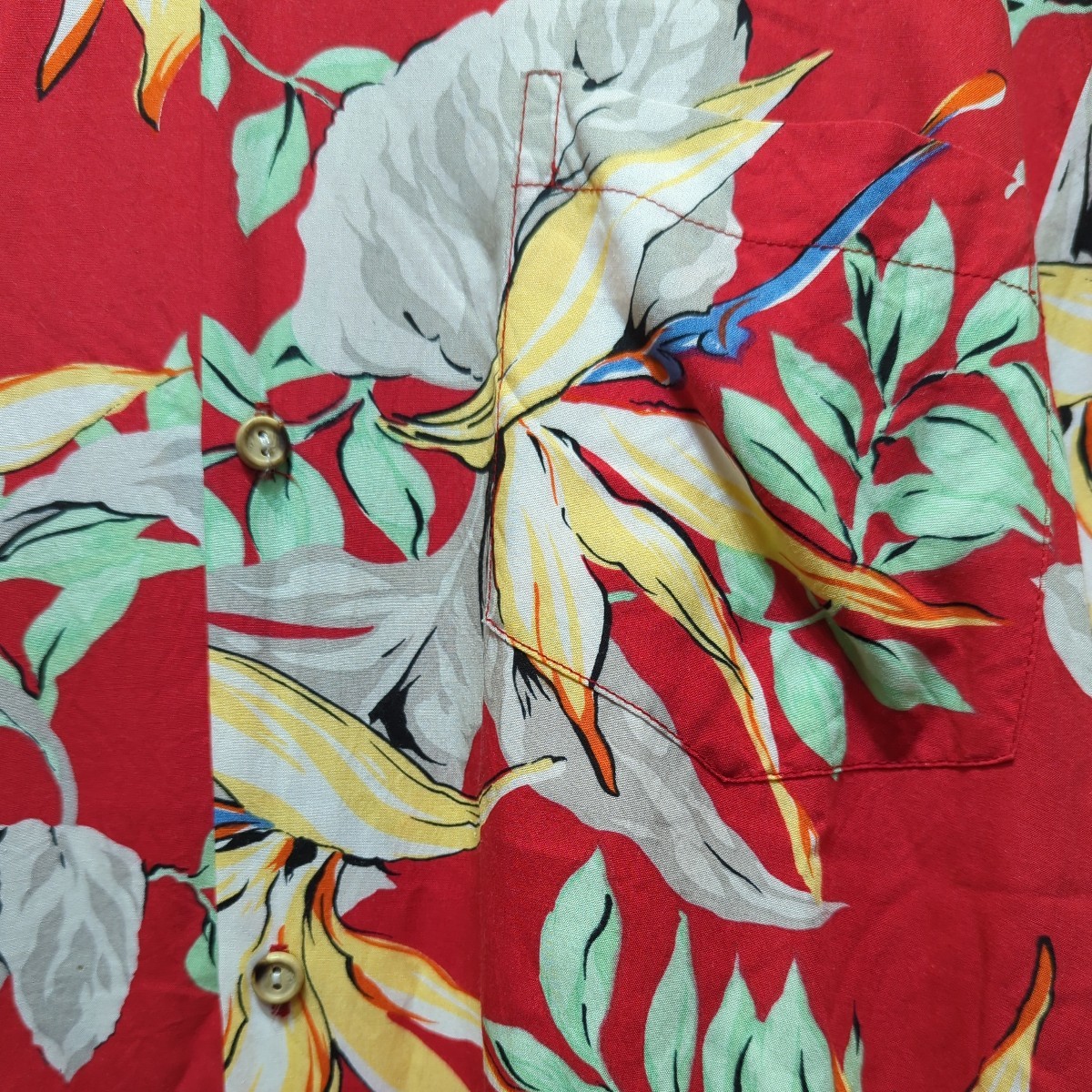 カラヘオ KALAHEO アロハシャツ メンズ L ハワイアン 半袖 リーフ柄 レーヨン100% USA製の画像4