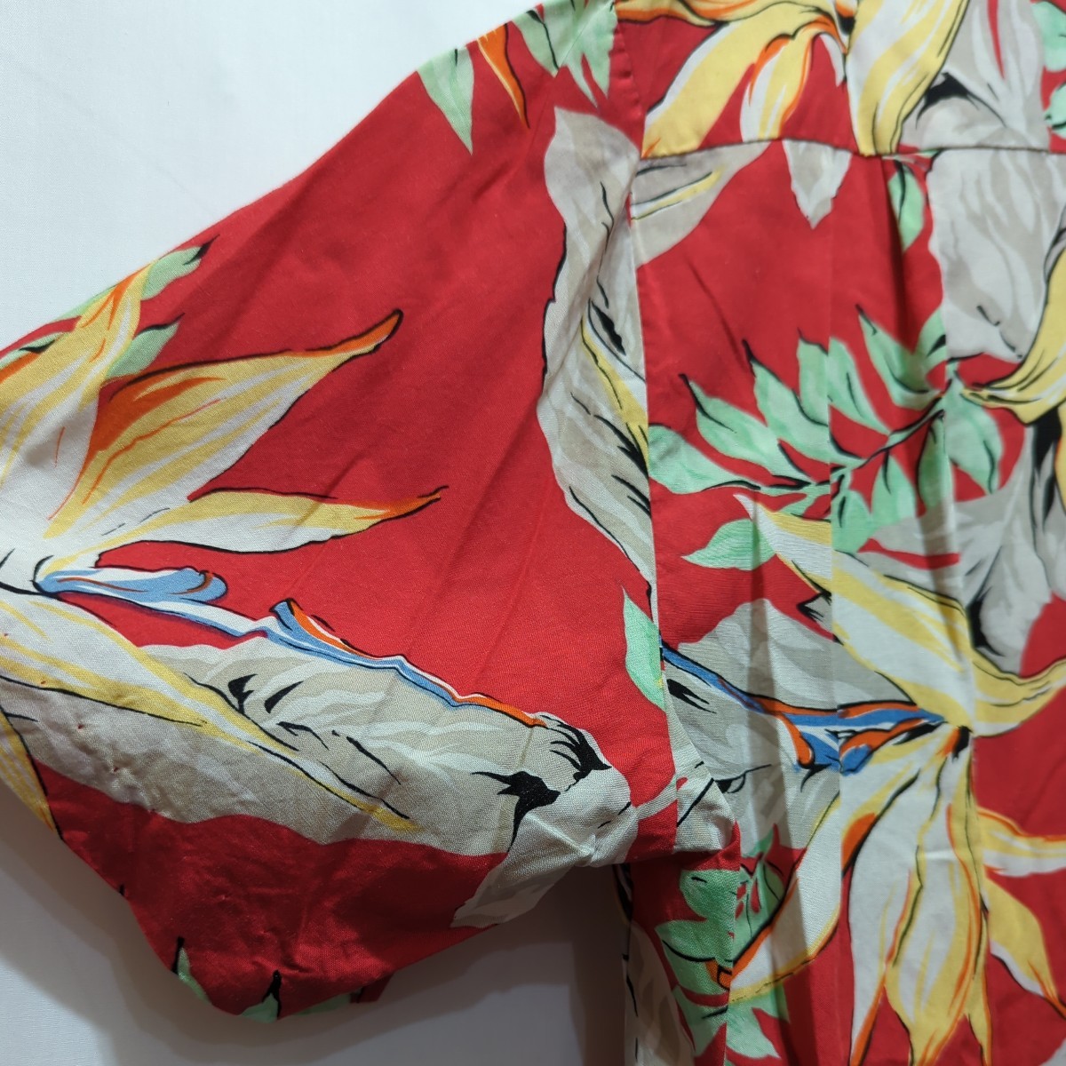 カラヘオ KALAHEO アロハシャツ メンズ L ハワイアン 半袖 リーフ柄 レーヨン100% USA製の画像7