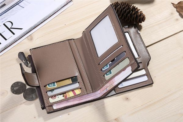 財布 【茶】内側収納 二つ折り 大容量 カード収納 メンズ PU レザー ブラック 無地 薄型 軽量 無地 ブラウン