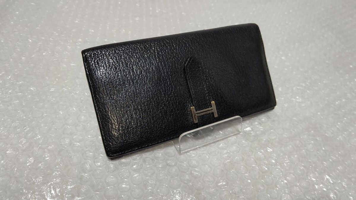 美品 HERMES ベアン 3つ折り デュプリ 長財布 シェーブル ブラック