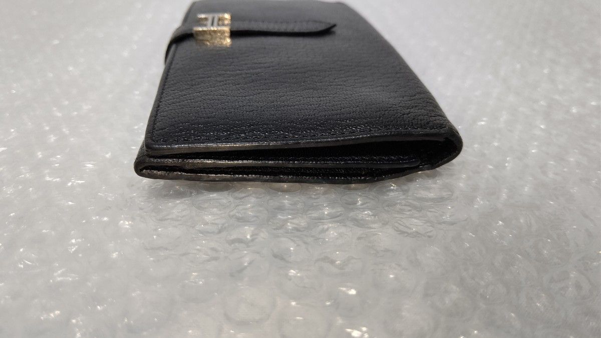 美品 HERMES ベアン 3つ折り デュプリ 長財布 シェーブル ブラック