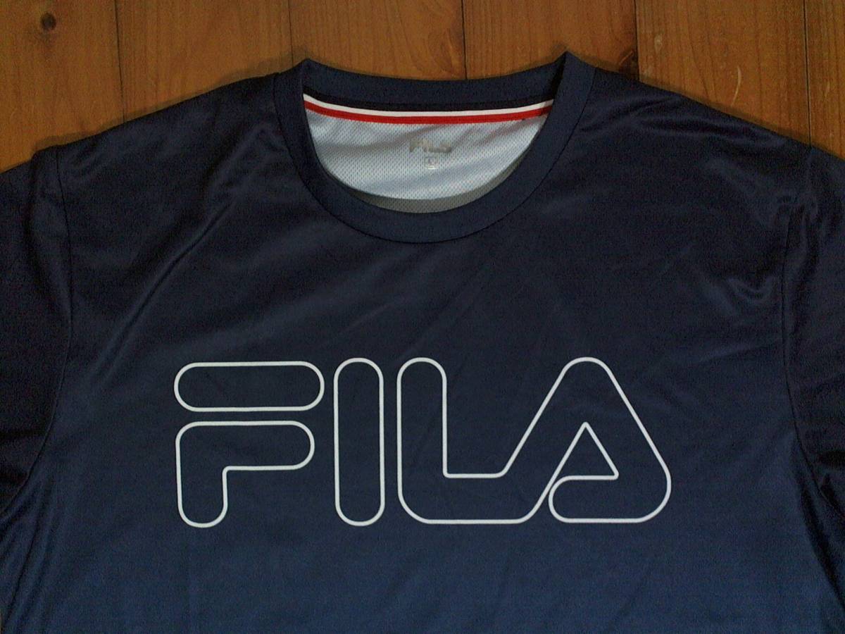 ☆フィラ【FILA】袖ロゴ刺繍 ドライ半袖Ｔシャツ L JASPO 濃紺　青 _画像2