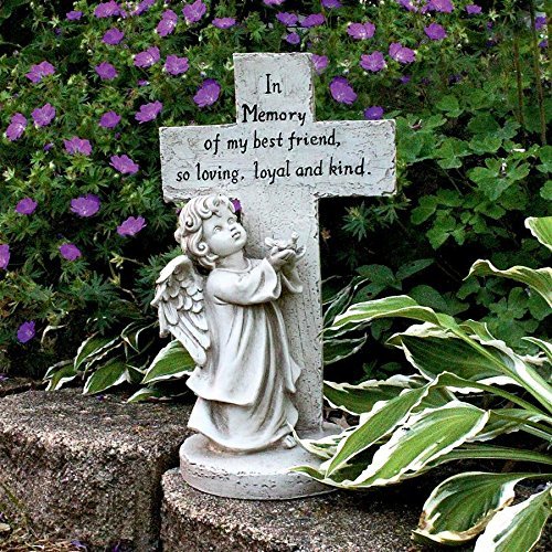 【お買得】 小鳥を手に抱く小さい子供の天使　エンジェル雑貨置物彫刻オブジェペットのお墓十字架墓地アウトドア対応アクセント飾り装飾 洋風