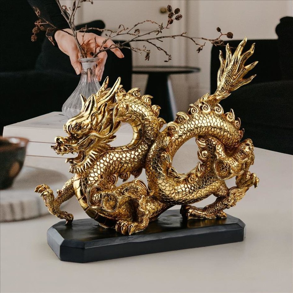 黄金の龍　インテリア置物装飾品彫刻彫像古代中国皇帝アクセント調度品ホームデコ装飾中華風オブジェ飾り小物雑貨竜縁起物ゴールドドラゴン