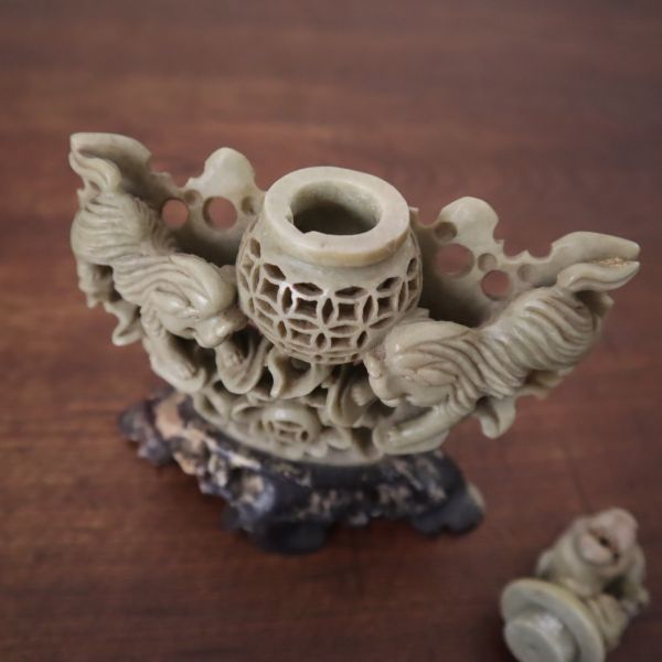 fl40510 香炉 細密透 獅子 蓋摘 四足 高さ約13cm 香道具 中国古玩 古美術_画像8