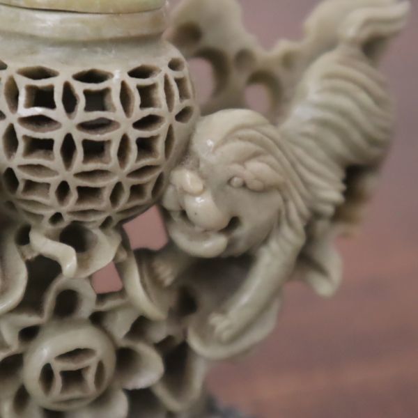 fl40510 香炉 細密透 獅子 蓋摘 四足 高さ約13cm 香道具 中国古玩 古美術_画像10