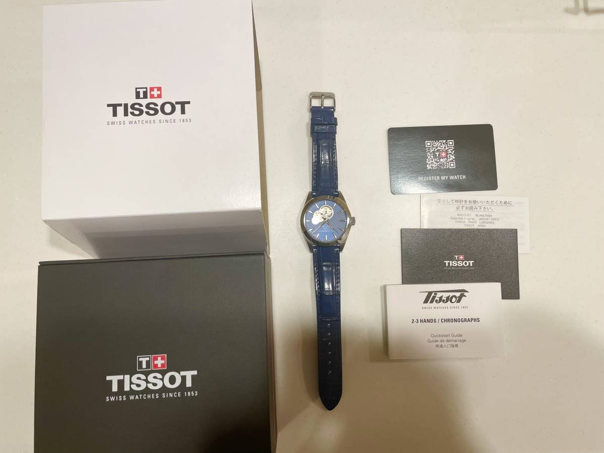 【期間限定値下げ】ティソ 美品TISSOT ジェントルマン オープンハート自動巻 腕時計 裏スケ 青文字盤T127.407.11.041.01パワーマティック80_画像6