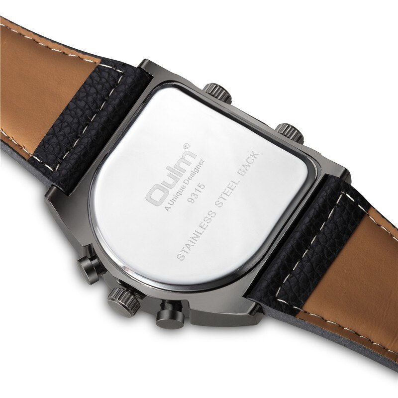 【ブラック×シルバー】メンズ マルチタイムゾーン腕時計 海外人気ブランド Oulm クロノグラフ クォーツ式 レザーバンド ROG0012の画像4