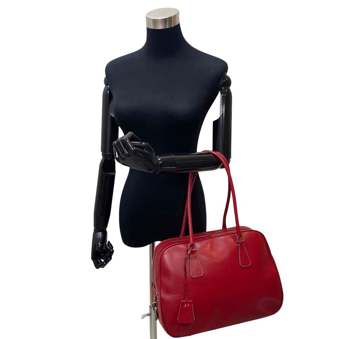 極 美品 カデナ 鍵付 レア PRADA プラダ 三角ロゴ 金具 レザー 本革