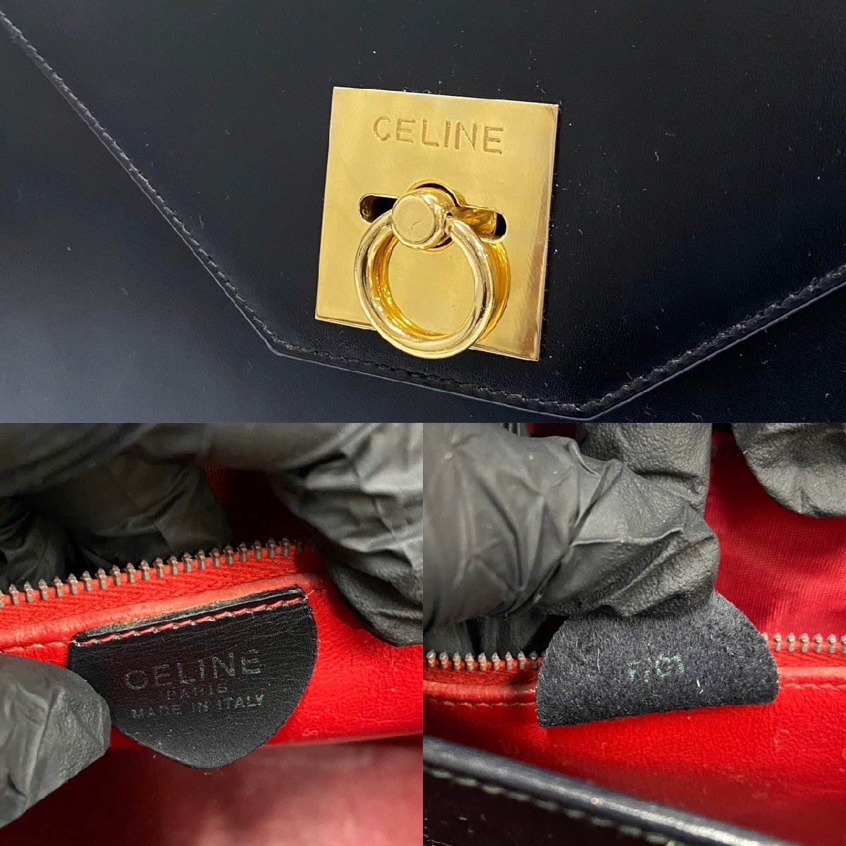 絶品】 極 美品 袋付 セリーヌ リング 金具 レザー ミニ ハンドバッグ