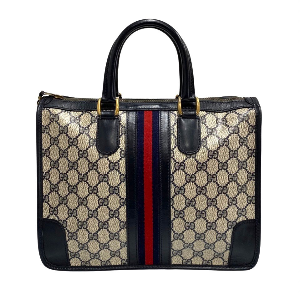 美品 GUCCI オールドグッチ シェリーライン ボストンバッグ ネイビー