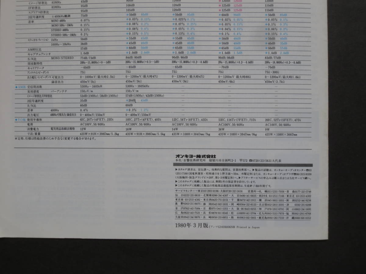 カタログ ONKYO オンキョー ステレオプリメインアンプ/チューナー総合カタログ 1980年3月の画像8