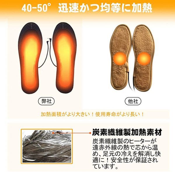 【2足セット】電熱インソール 中敷き ヒートインソール 足元暖める 防寒対策 防寒具 電熱ウェア 靴底 インソール 男女兼用 Ｌサイズ_画像2