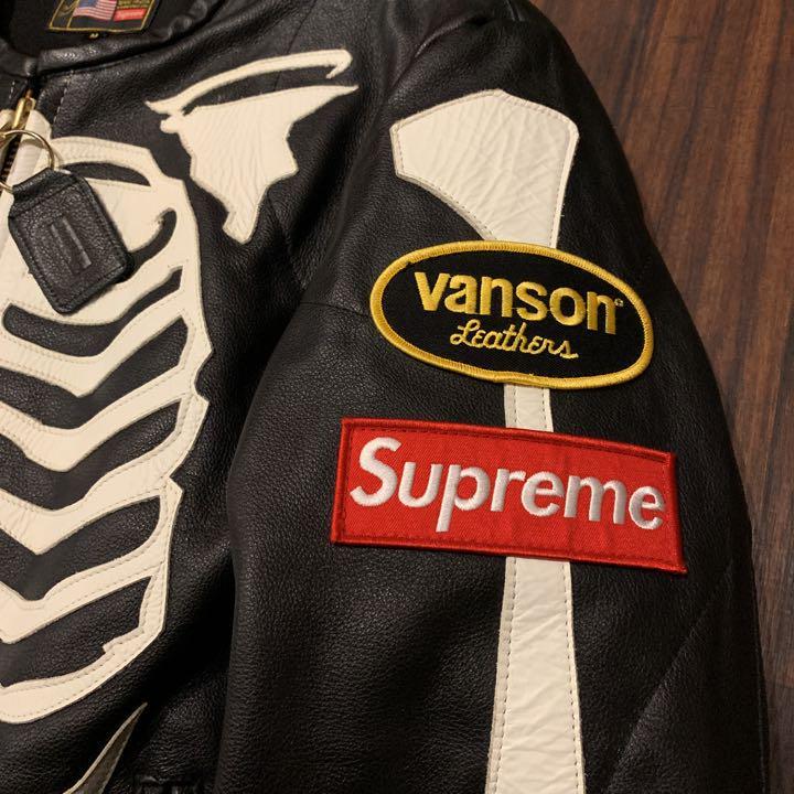 美品シュプリーム Supreme Vanson Leather Bones Jacket バンソン コラボ レザージャケット 骨ライダース 黒 ブラック M 三代目 EXILE_画像7