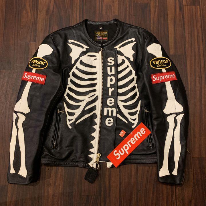 美品シュプリーム Supreme Vanson Leather Bones Jacket バンソン コラボ レザージャケット 骨ライダース 黒 ブラック M 三代目 EXILE_画像1