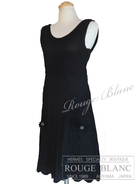 シャネル ノースリーブ ニットワンピース 黒 ブラック #38 CHANEL