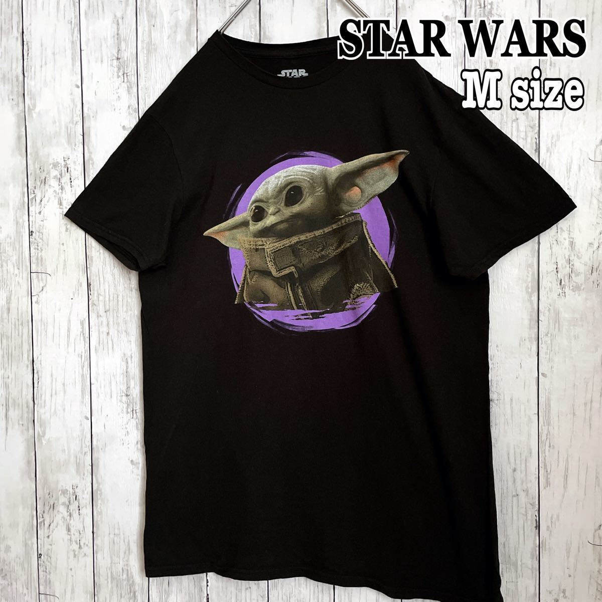 STAR WARS スターウォーズ ベイビーヨーダ プリントTシャツ 半袖Tシャツ キャラクターTシャツ 黒 ブラック ユニセックス 海外古着 Mサイズ_画像1