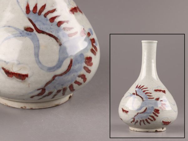 古美術 朝鮮古陶磁器 李朝 染付 白磁 辰砂 分院 花瓶 古作 時代物 極上品 初だし品 6151