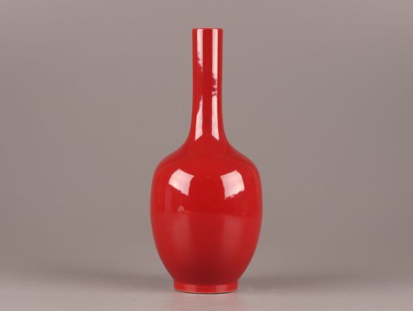 中国古玩 唐物 清代 辰砂 花瓶 在印 時代物 極上品 初だし品 9168