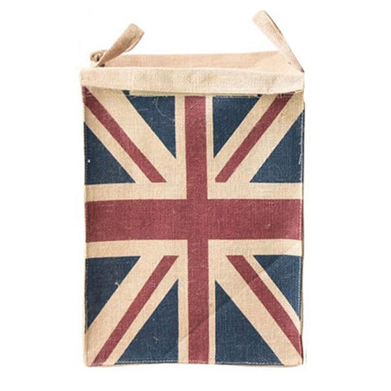 麻素材 バスケット ランドリーボックス 一人暮らしサイズ かご小物 洗濯 衣類 小物 収納 イギリス国旗 ユニオンジャック 角柱型
