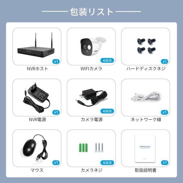 防犯カメラセット8台カメラ 屋外IP66防水 監視カメラ 遠隔監視&動体