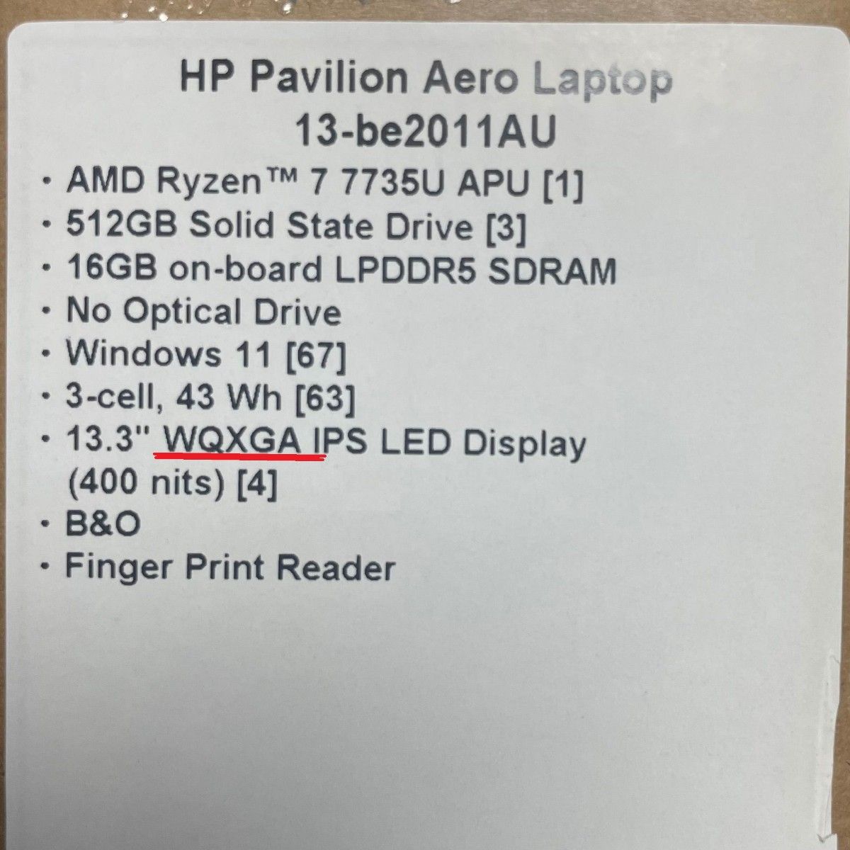 新品 HP Pavilion Aero 13-be Ryzen7 7735U/512G/16GB/13.3 WQXGA液晶