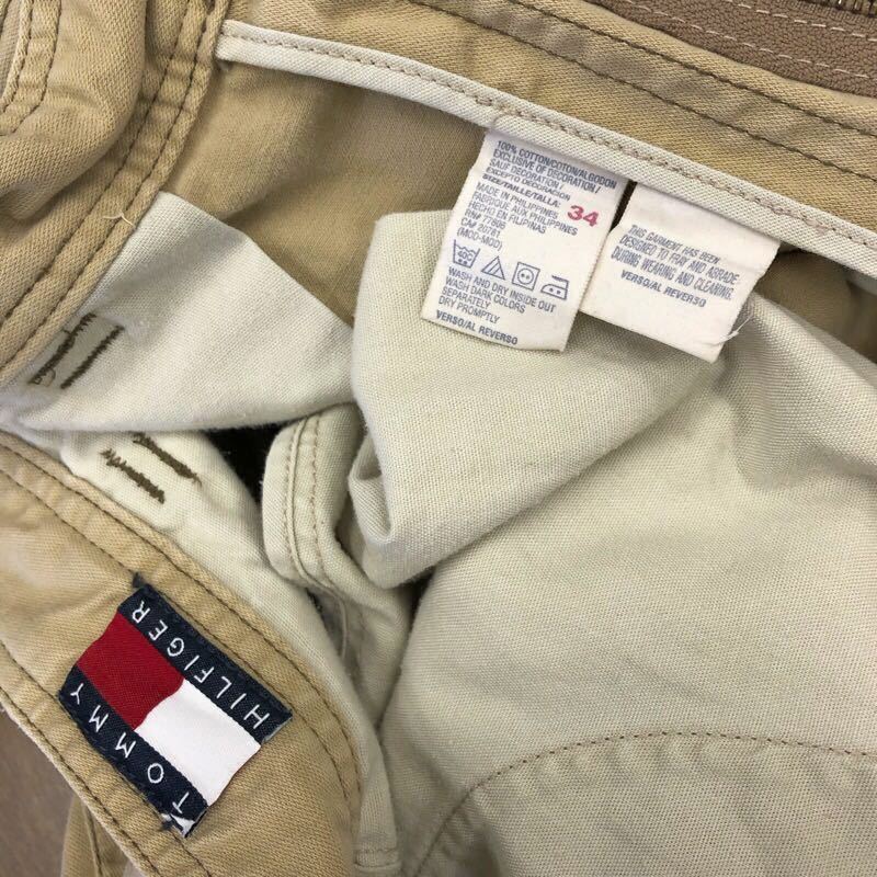 【EE136】TOMMY HILFIGER W34 ダメージ加工 カーゴハーフパンツ ベージュ メンズブランド古着 トミーヒルフィガー ショートパンツ 送料無料