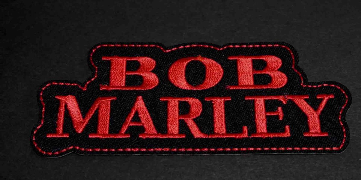 黒赤BM英語◆新品BOB MARLEY　ボブ・マーリー　ジャマイカ　シンガーソングライター、ミュージシャン　レゲエ　ギター　刺繍ワッペン■DIY_画像1