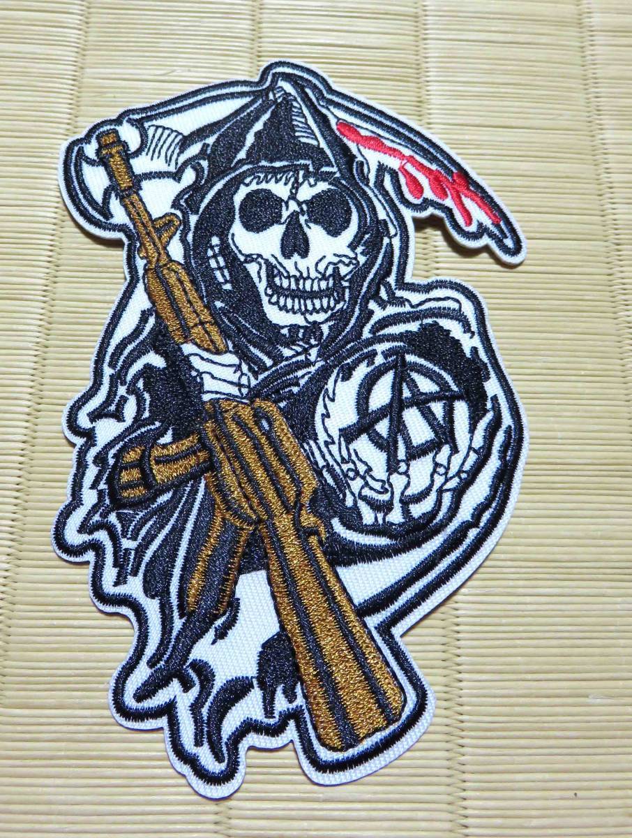 LR◆SOA新品サンズ・オブ・アナーキーSons of Anarchy　死神　大鎌　USバイカー集団　刺繍ワッペン激渋■USアメリカ 　ＴＶドラマ■洋服DIY