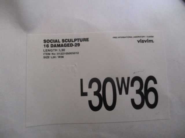 VISVIM Social Sculpture 16 Damaged 29 デニム 36 タグ付き 袋付き