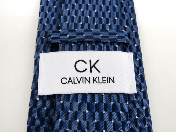 カルバンクライン 総柄 格子柄 高級 シルク 日本 ブランド ネクタイ メンズ 青 良品 Calvin Klein_画像3