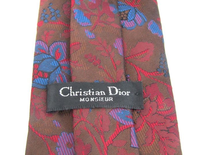 クリスチャンディオール 花柄 高級 アメリカ ブランド ネクタイ メンズ ブラウン 良品 Christian Dior_画像3