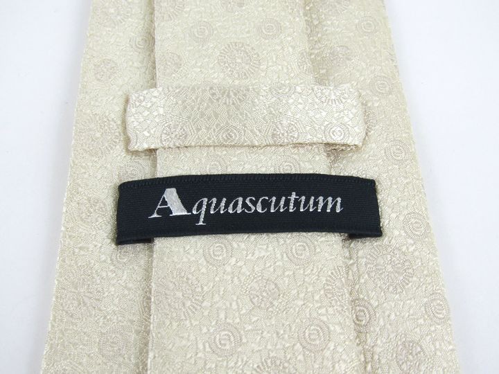 アクアスキュータム 総柄 小紋柄 高級 シルク 日本 ブランド ネクタイ メンズ 白 良品 Aquascutum_画像3