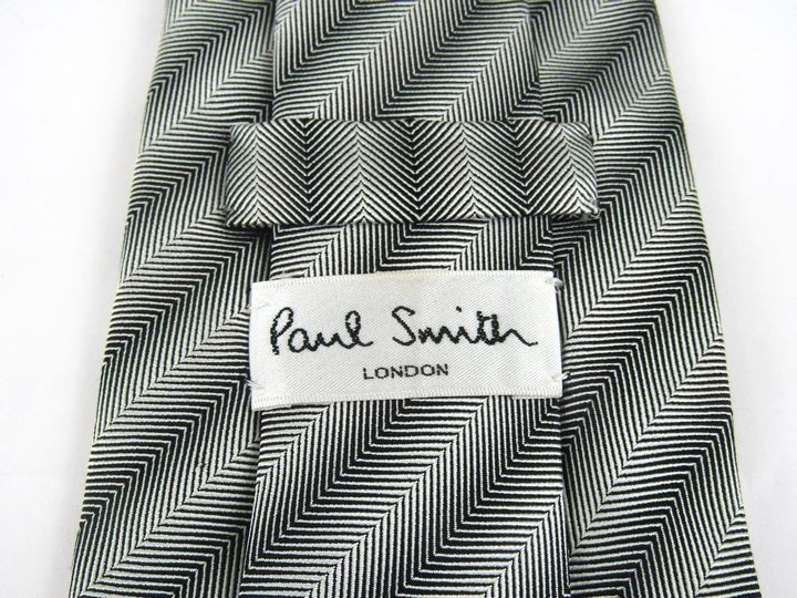 ポールスミス ヘリンボーン柄 高級 シルク 日本 ブランド ネクタイ メンズ 黒白 Paul Smith_画像3